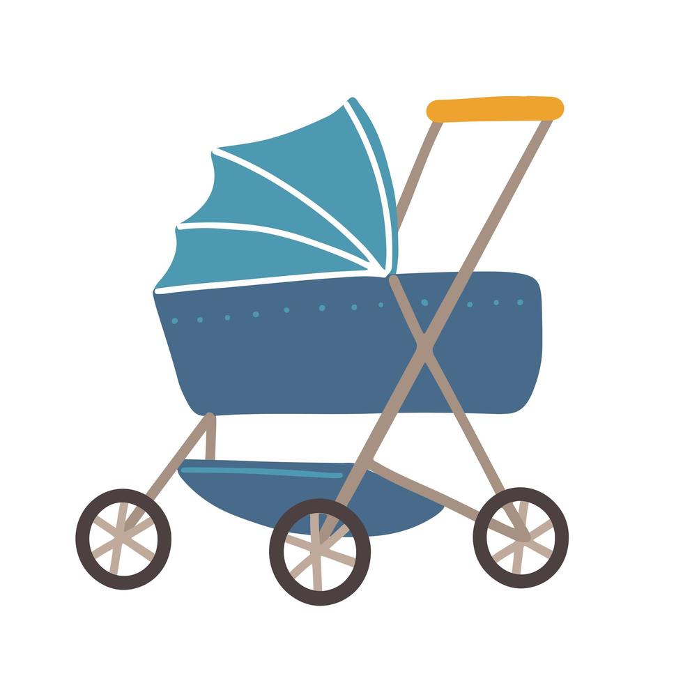 Kinderwagen mit Rädern und Griff. isolierter kinderwagen für neugeborene kinder. Transport des Babys im Kinderwagen. blauer Wagen oder Buggy für Jungen. flache Artillustration des Vektors vektor