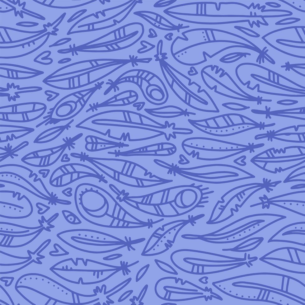 Nahtloses Muster mit Federn im linearen Doodle-Stil. vektor