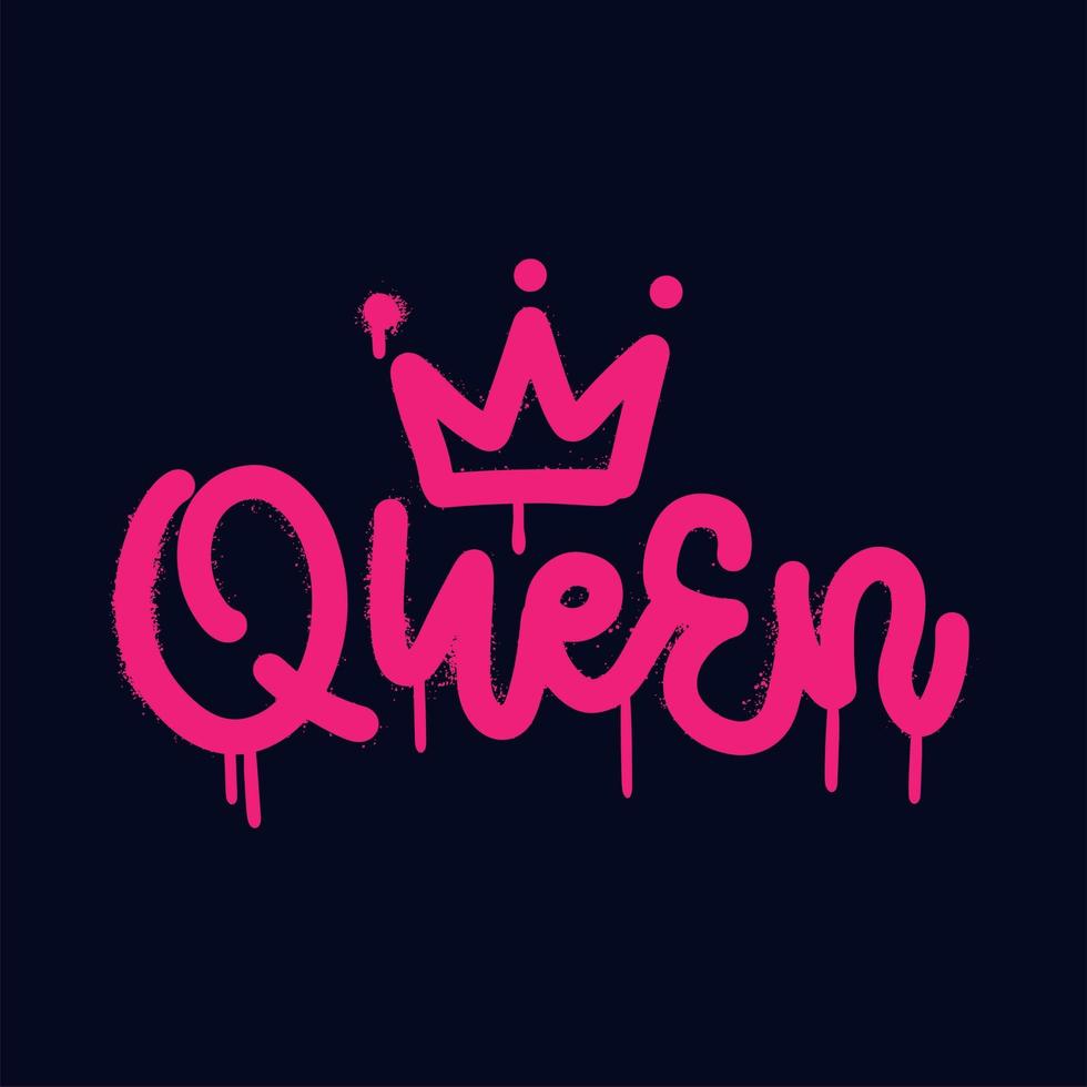 queen-rosa graffiti inskription dekorativa bokstäver vandal gatukonst på stadsmuren. underjordisk hip hop typ vektorillustration. illegala åtgärder i städerna genom att använda aerosolsprayfärg vektor