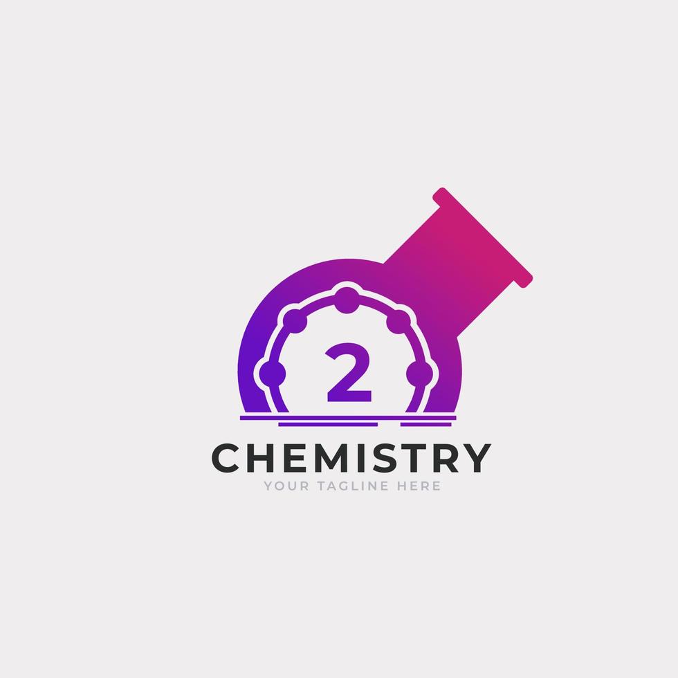Nummer 2 im Inneren des Chemierohr-Labor-Logo-Design-Vorlagenelements vektor