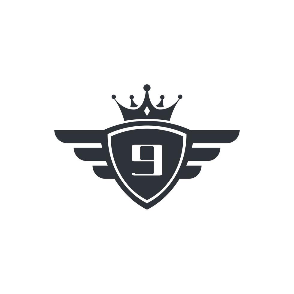 nummer 9 kunglig sport seger emblem logotyp design inspiration vektor