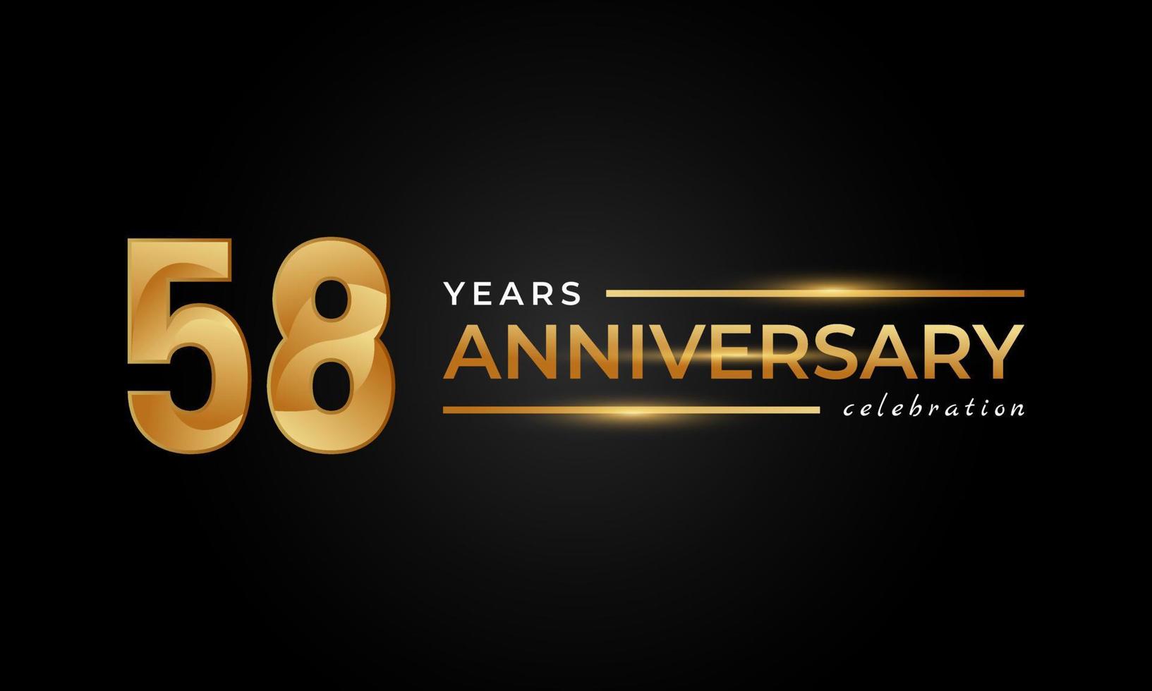 58-jährige Jubiläumsfeier mit glänzender goldener und silberner Farbe für Feierlichkeiten, Hochzeiten, Grußkarten und Einladungen einzeln auf schwarzem Hintergrund vektor