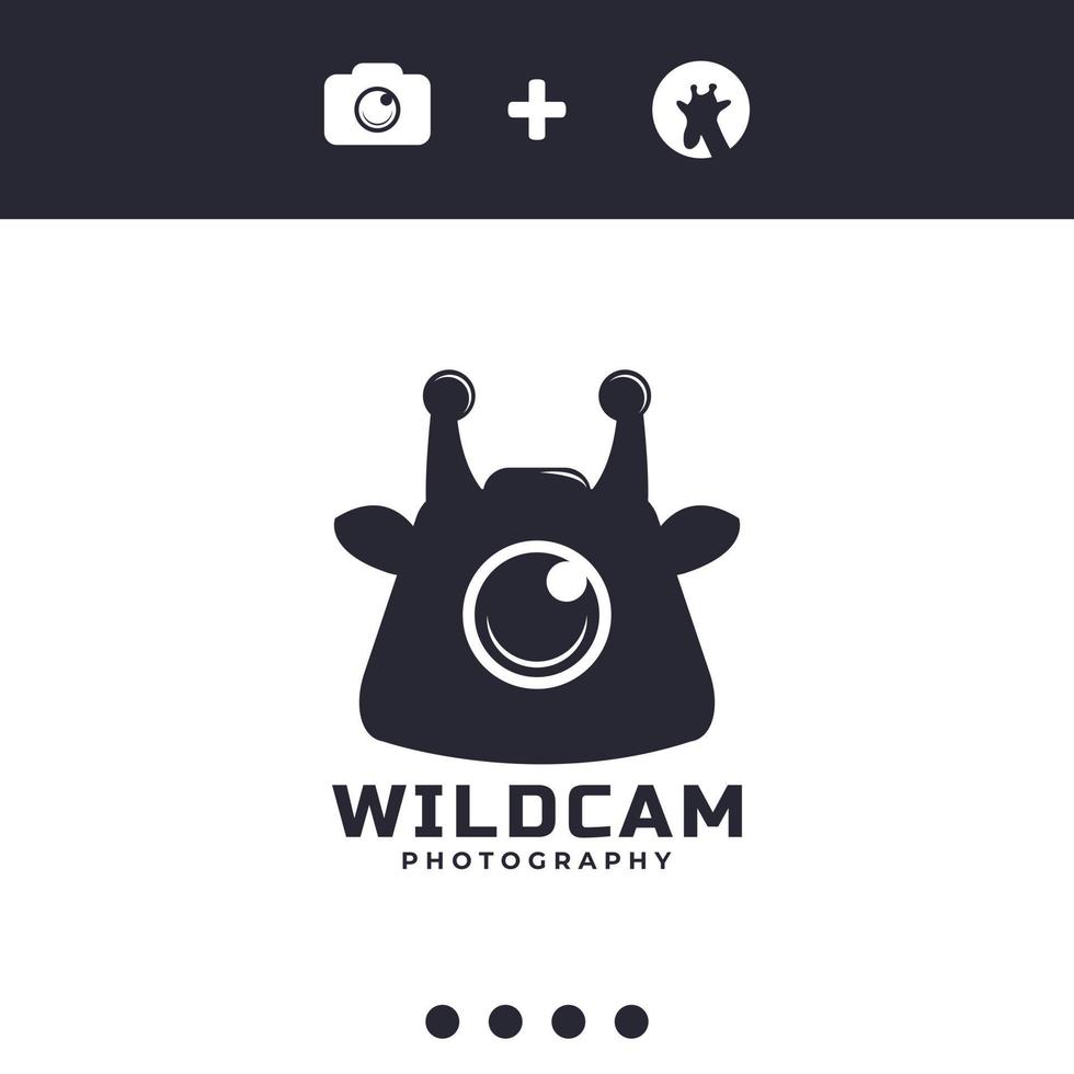 Wildcam- oder Wildkamera-Logo für Tierfotografie, Logo-Kombination aus Giraffe und Kamera vektor