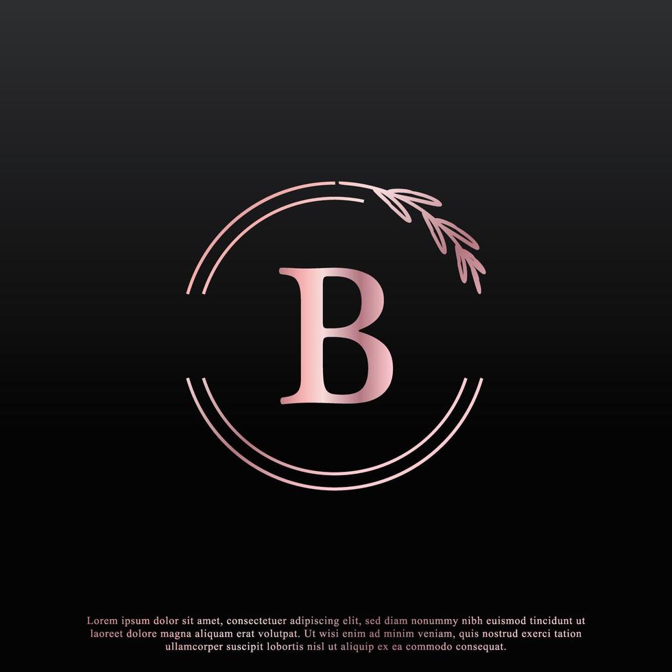 elegant b bokstav cirkel blommig logotyp med kreativ elegant löv monogram grenlinje och rosa svart färg. användbar för logotyper för företag, mode, kosmetika, spa, vetenskap, medicin och natur. vektor