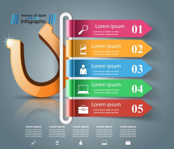 Hästsko 3d ikon - företag infographic. vektor