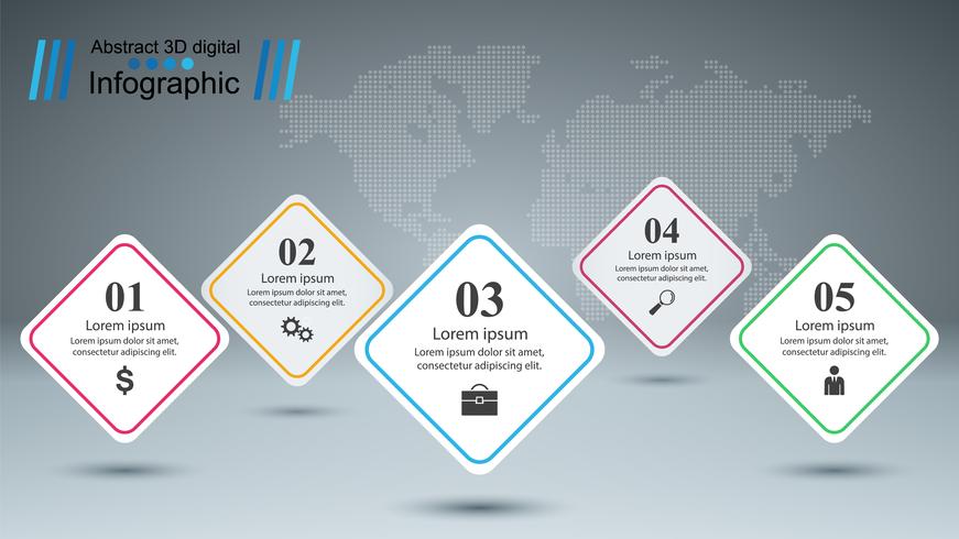 Geschäft Infografik. Fünf Papierartikel. vektor