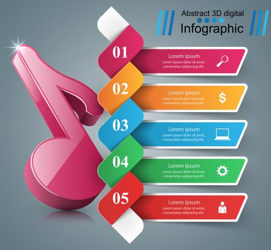 3D Notizsymbol. Musik-Infografik. vektor