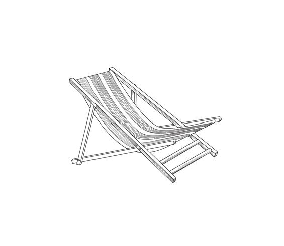 Deckchair Umrisszeichnung. Liegestuhl Skizze. Sommerferienstrandurlaubsortsymbol vektor