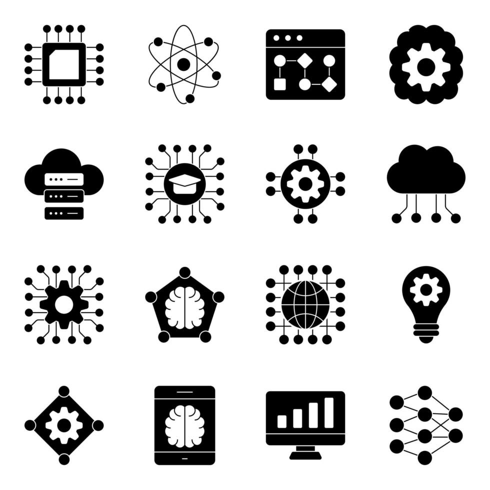Packung mit flachen Symbolen für maschinelles Lernen vektor