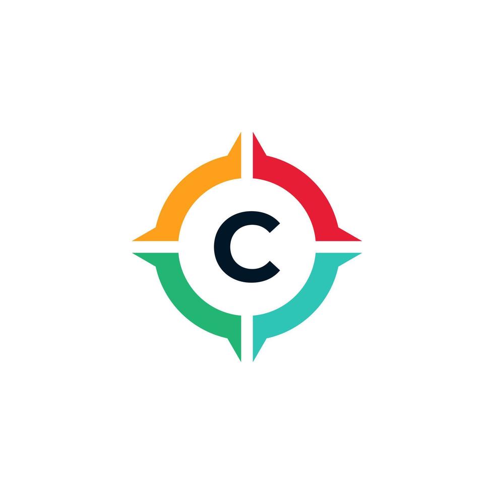 färgglada bokstaven c inuti kompass logotyp designmall element vektor