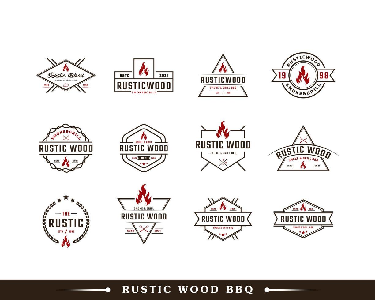 satz klassischer retro-etikettenabzeichen für rustikalen bbq-grill, grill, grilletikettenstempel-logo-design-inspiration vektor