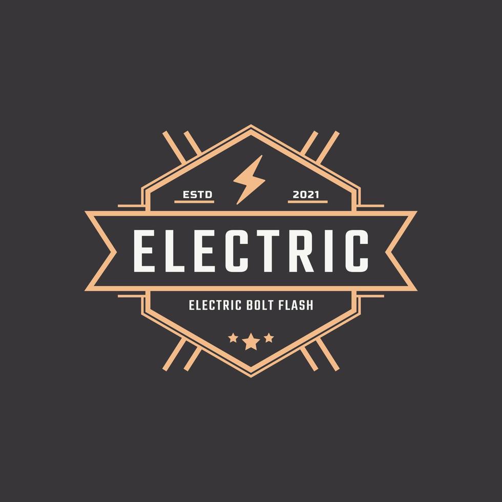 hipster vintage retro rustik etikett märke för elektrisk bult flash storm stämpel logotyp design inspiration vektor