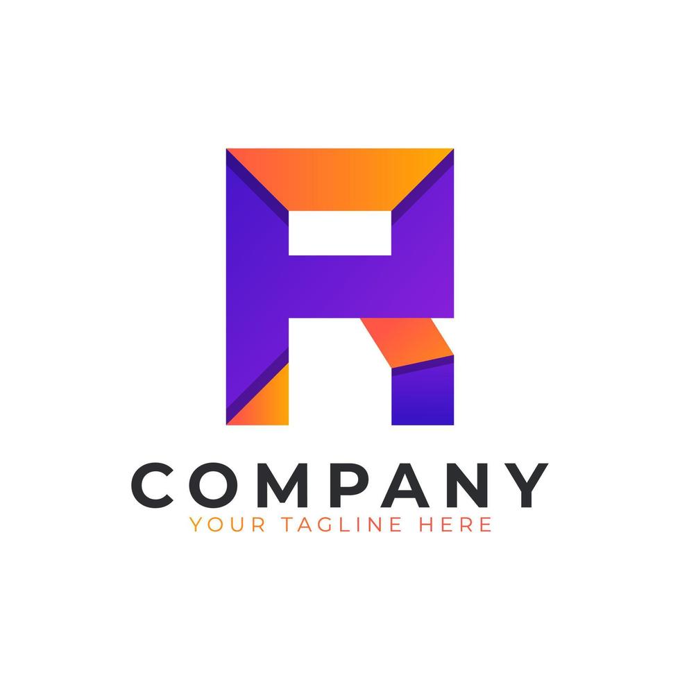 kreativ initial bokstav r logotyp modern och elegant. lila och orange geometrisk form pil stil. användbar för företags- och varumärkeslogotyper. platt vektor logo designidéer mallelement. eps10 vektor