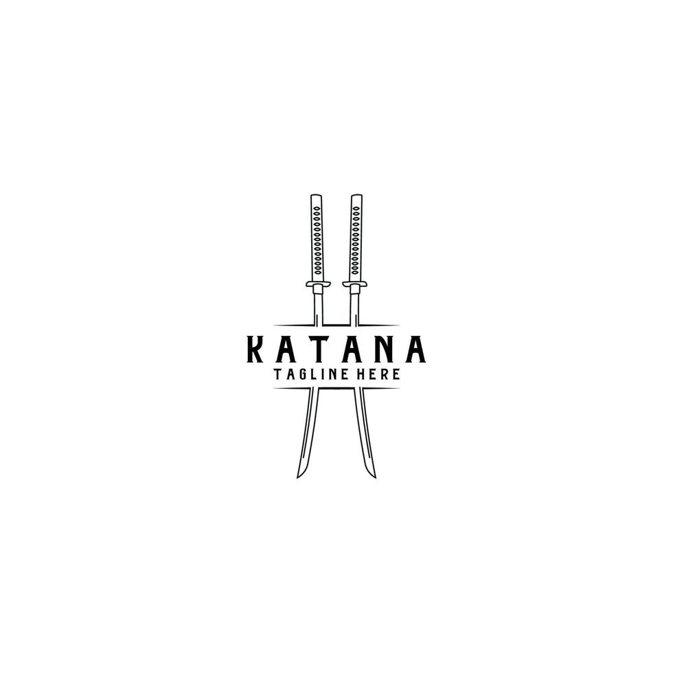 katana svärd logo design linje illustration konst samurajer traditionell ninja kultur japansk fighter strid krig asiatisk vektor