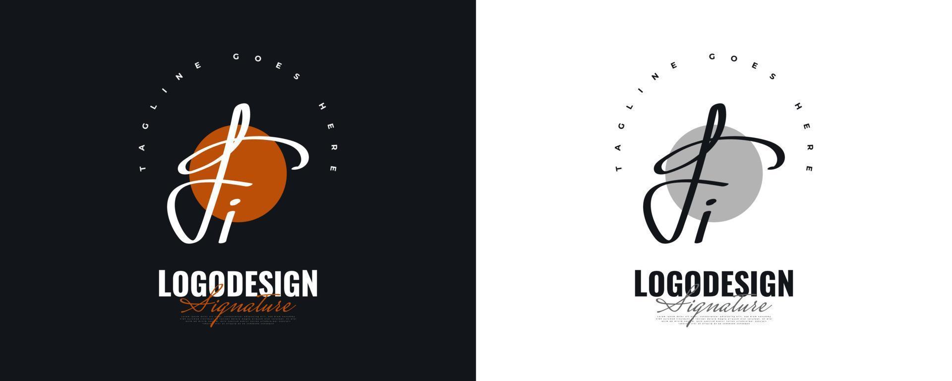 initial f och i-logotypdesign med elegant och minimalistisk handstil. fi signaturlogotyp eller symbol för bröllop, mode, smycken, boutique och affärsidentitet vektor