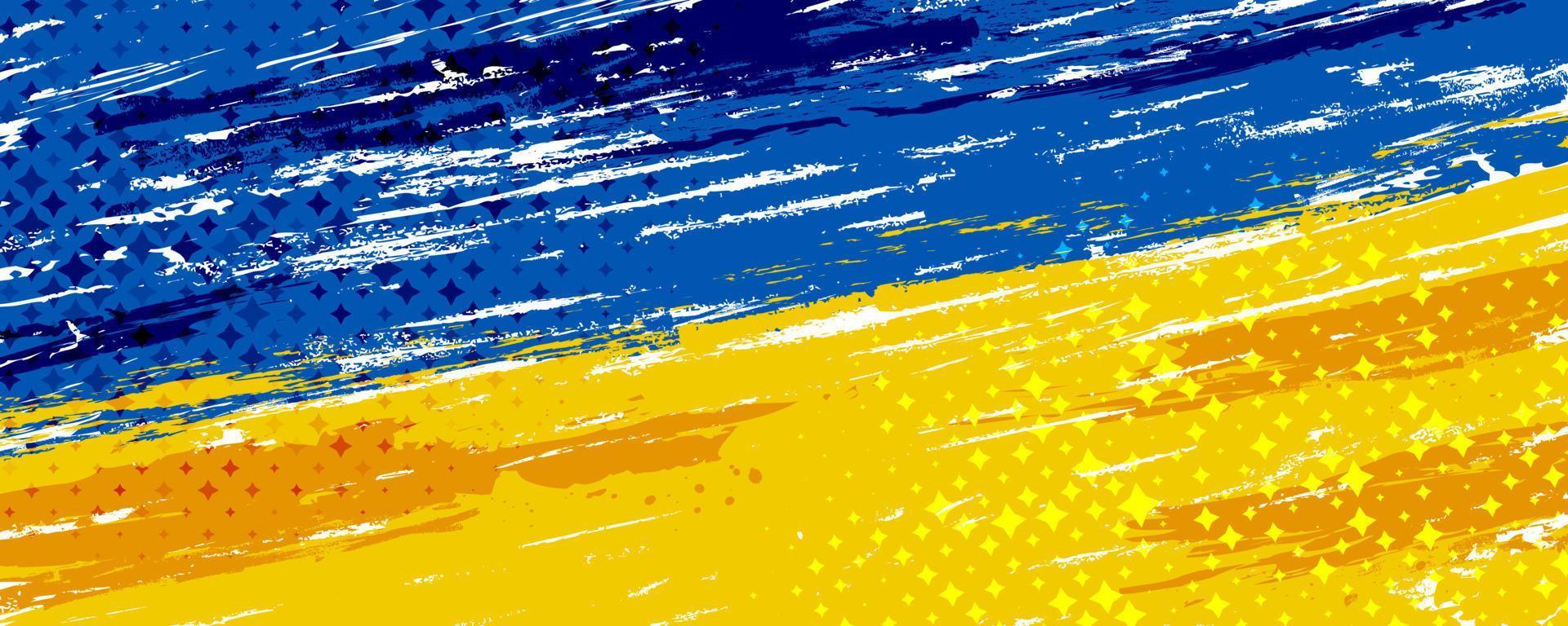ukrainska flaggan med borste koncept och halvton stil. Ukrainas flagga i grunge stil. be för Ukraina. handmålad pensel flagga ukrainska landet vektor