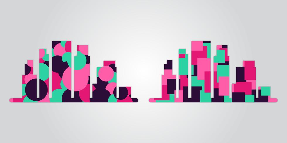 Vektorsatz Stadtschattenbilder mit modischen geometrischen Bewegungsformen, helle Farben vektor