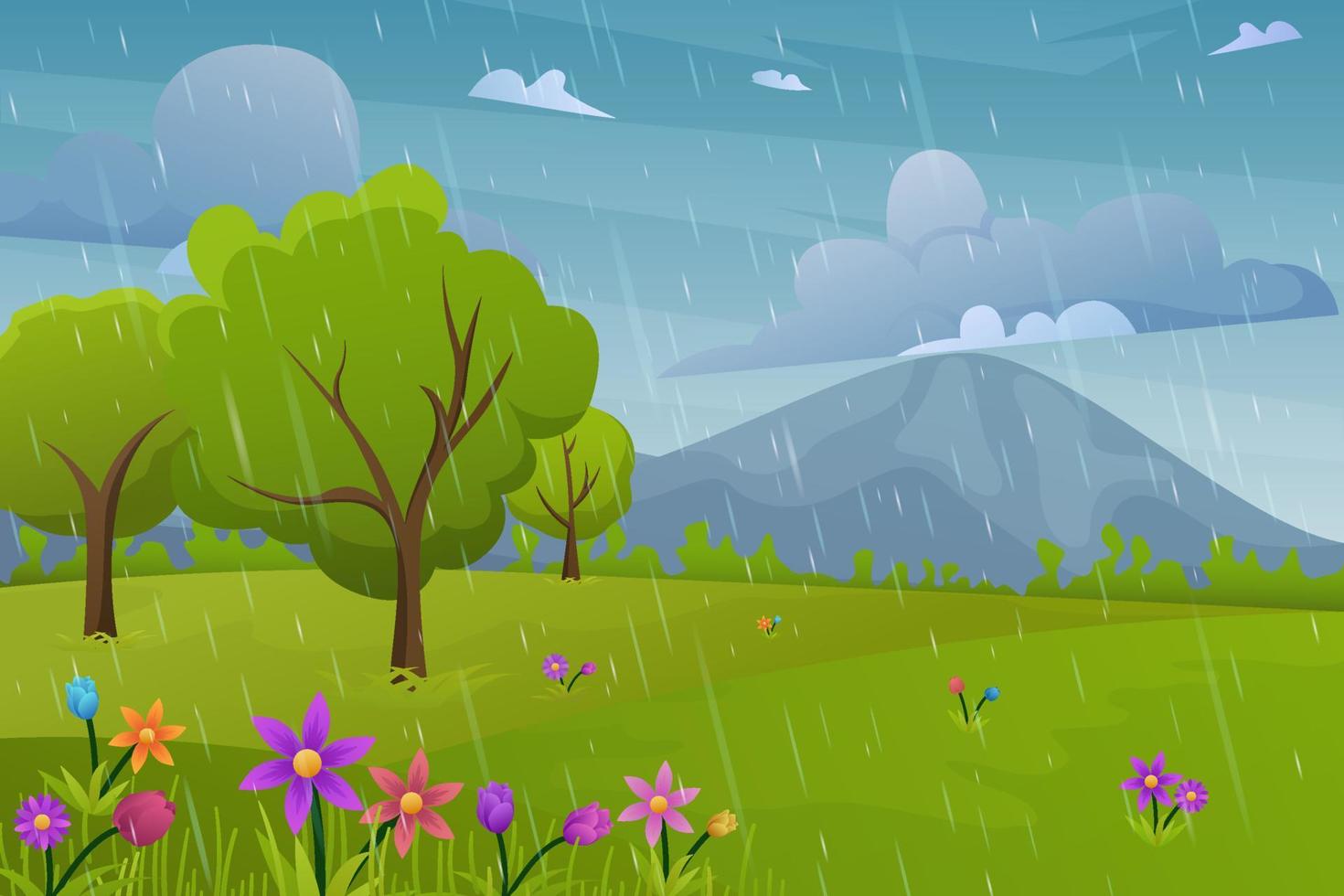 landskap av våren regnar bakgrund vektor