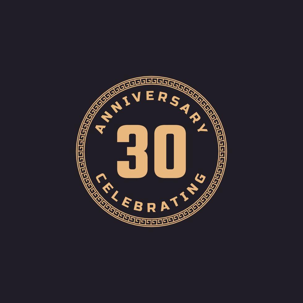 vintage retro 30-årsjubileum med emblem för cirkelkantmönster. grattis på årsdagen hälsning firar händelse isolerad på svart bakgrund vektor