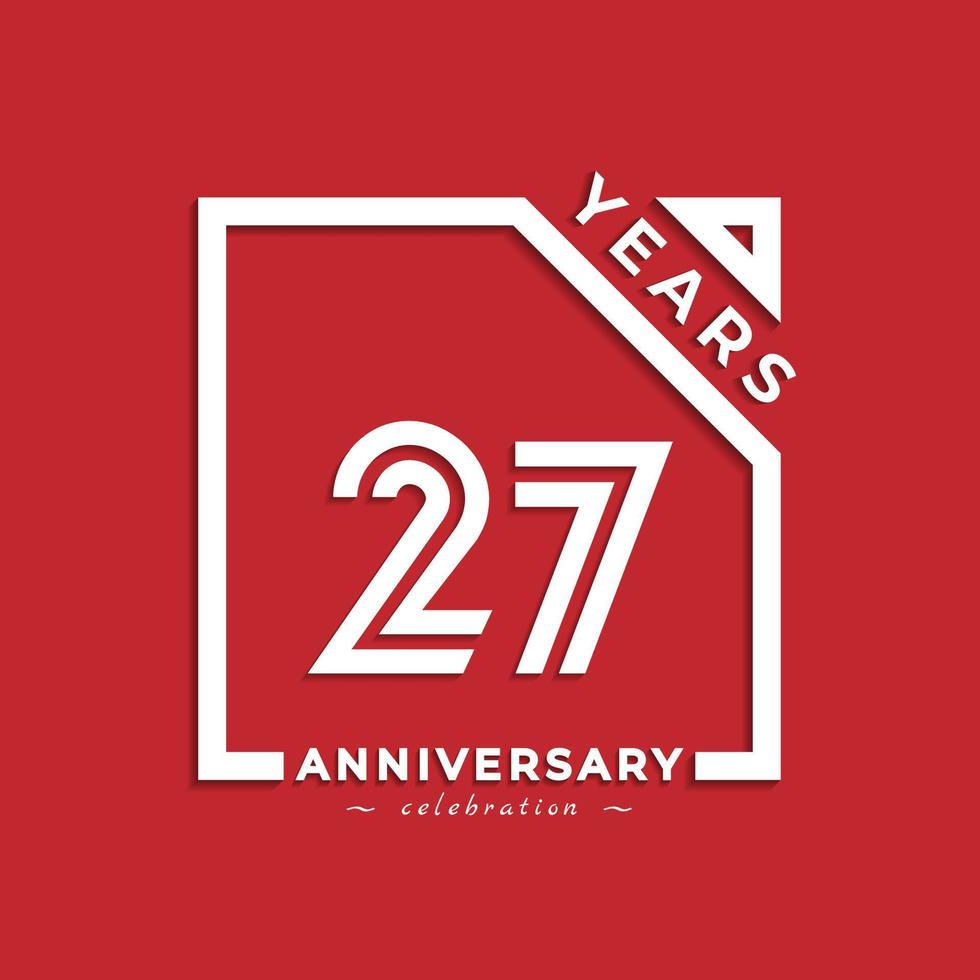 27 års jubileumsfirande logotyp stil design med länkat nummer i kvadrat isolerad på röd bakgrund. grattis på årsdagen hälsning firar händelse design illustration vektor