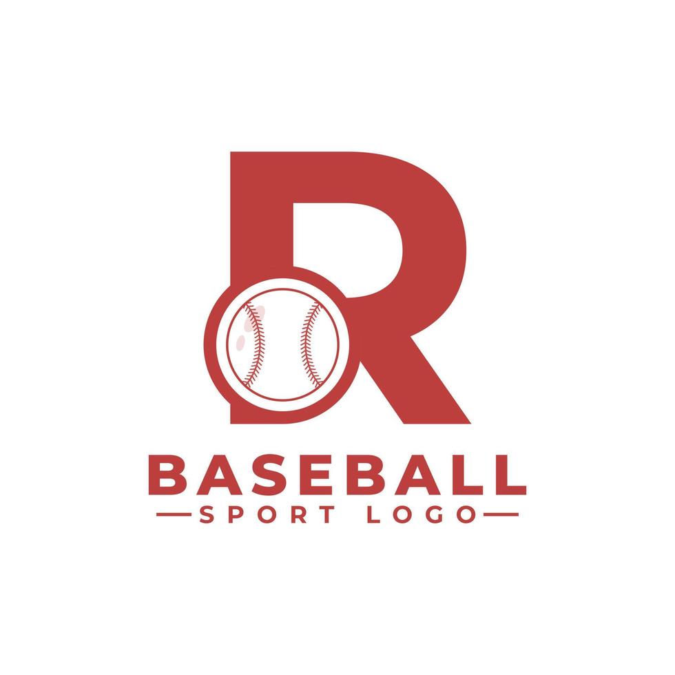 bokstaven r med baseball logotyp design. vektor designmallelement för sportlag eller företagsidentitet.