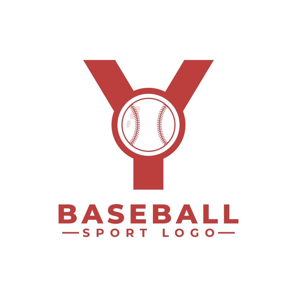 bokstaven y med baseball logotyp design. vektor designmallelement för sportlag eller företagsidentitet.