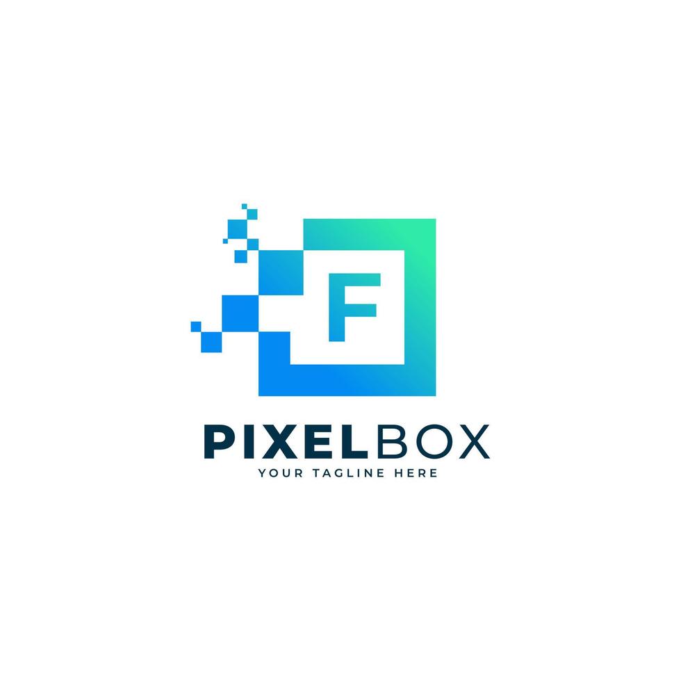 Anfangsbuchstabe f digitales Pixel-Logo-Design. geometrische Form mit quadratischen Pixelpunkten. verwendbar für Geschäfts- und Technologielogos vektor