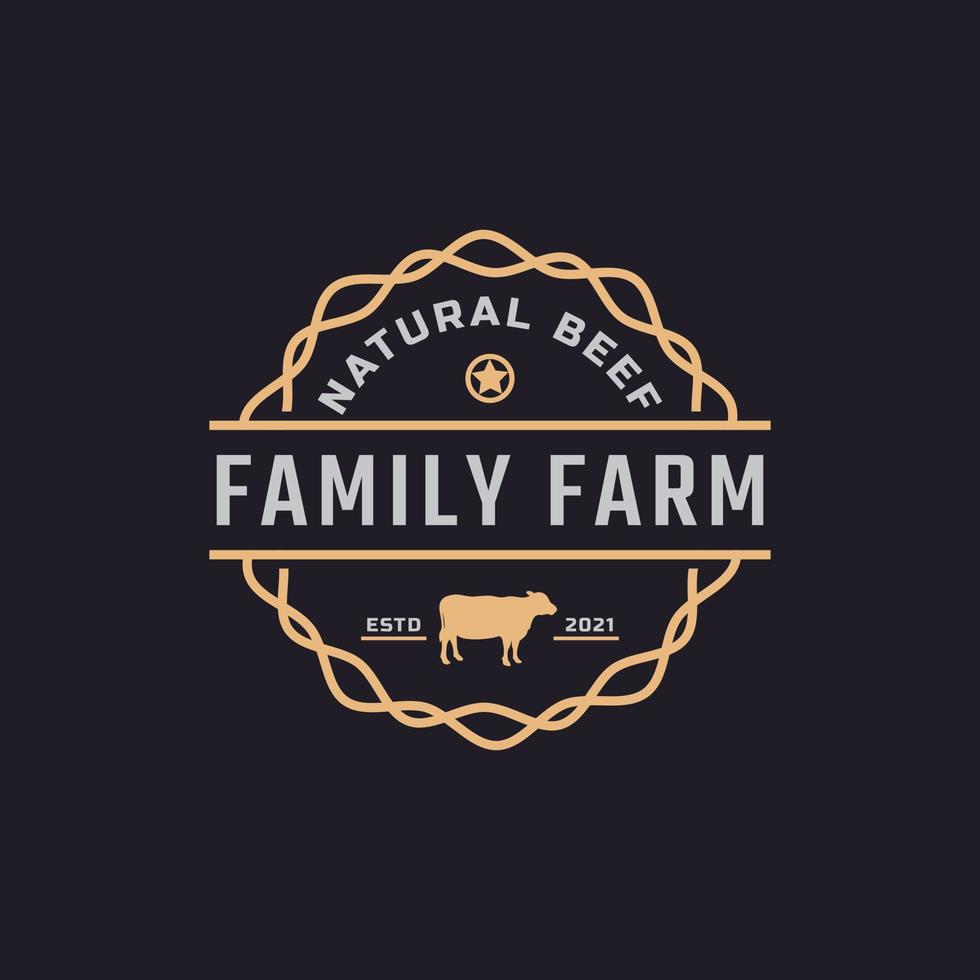 klassisk vintage retro etikett märke emblem boskap, angus, nötkött familj gård logotyp design inspiration vektor