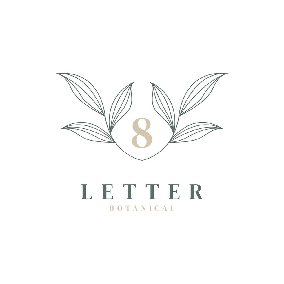 nummer 8 blommig och botanisk logotyp. natur blad feminin för skönhetssalong, massage, kosmetika eller spa ikon symbol vektor