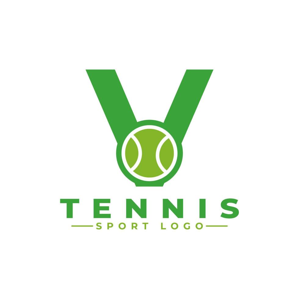 buchstabe v mit tennis-logo-design. Vektordesign-Vorlagenelemente für Sportteams oder Corporate Identity. vektor