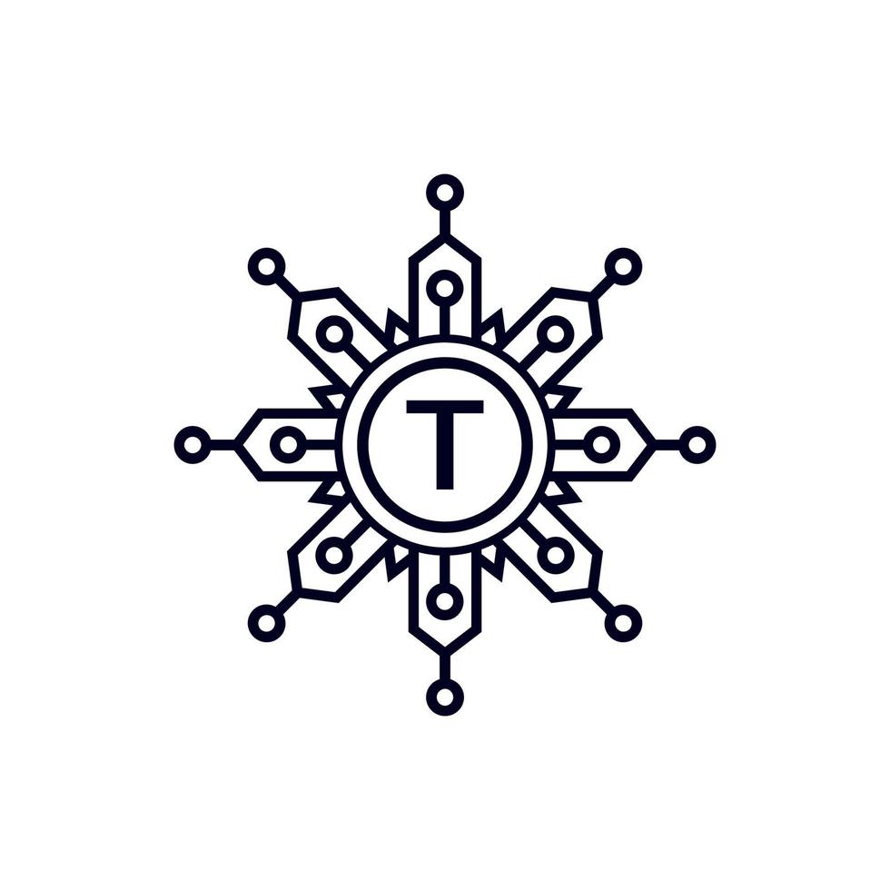 teknik initial bokstaven t cirkel logotyp designmall element. vektor