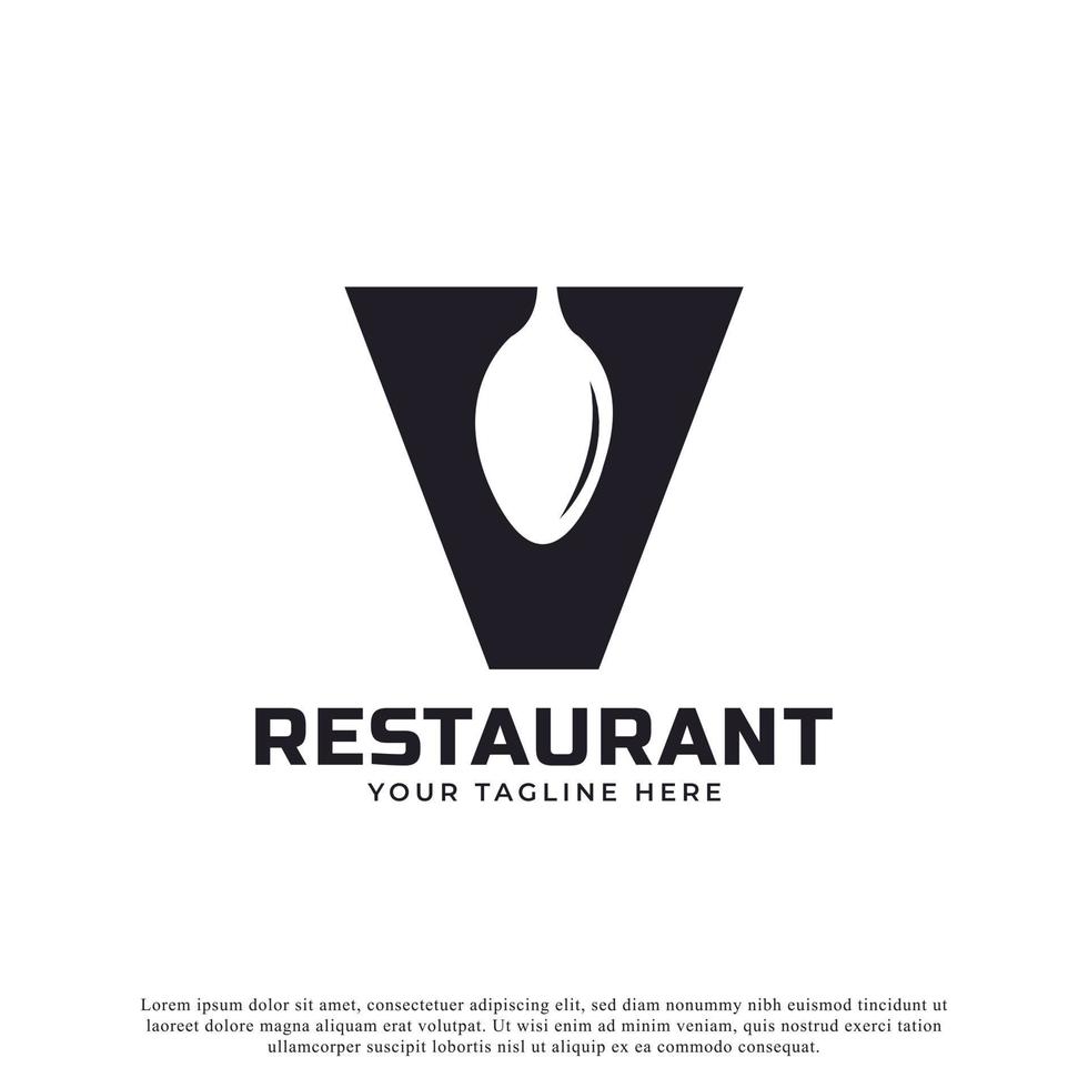 Restaurant-Logo. anfangsbuchstabe v mit löffelgabel für designvorlage für restaurantlogoikonen vektor