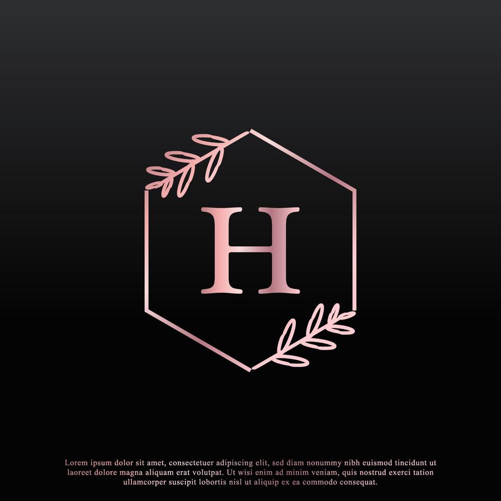 elegant h-bokstav hexagon blommig logotyp med kreativ elegant löv monogram grenlinje och rosa svart färg. användbar för logotyper för företag, mode, kosmetika, spa, vetenskap, medicin och natur. vektor