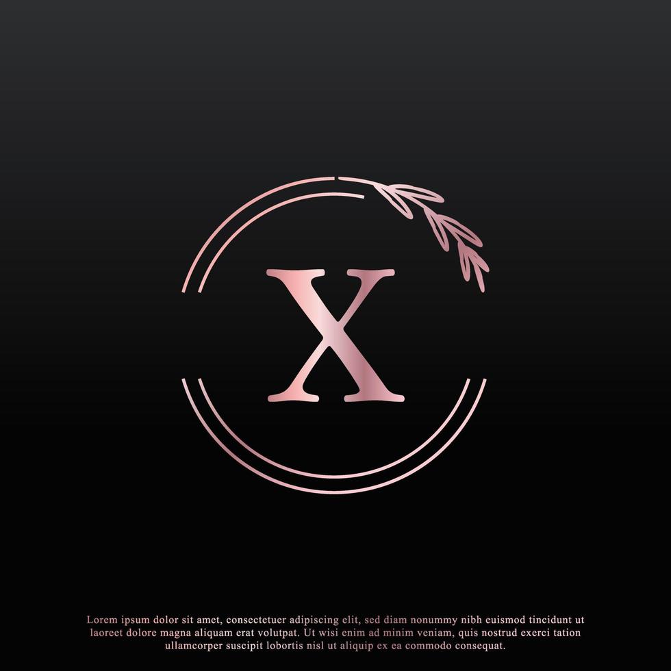 elegant x bokstav cirkel blommig logotyp med kreativ elegant löv monogram grenlinje och rosa svart färg. användbar för logotyper för företag, mode, kosmetika, spa, vetenskap, medicin och natur. vektor