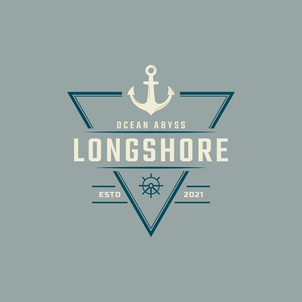 Vintage-Emblem-Abzeichen nautisches und Ozean-Logo mit Schiffsanker-Symbol für Marine im Retro-Stil-Vektor-Illustration vektor