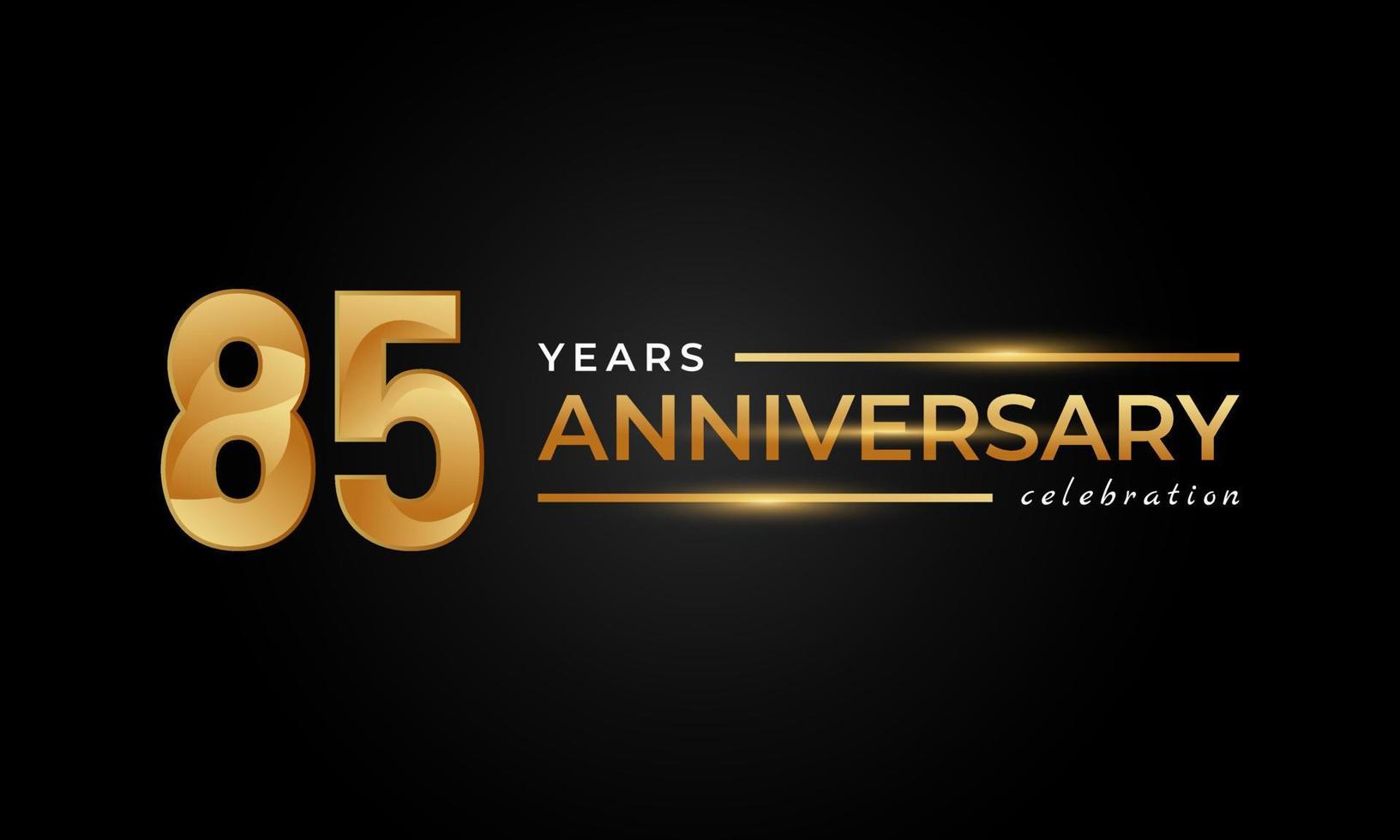 85-jähriges Jubiläum mit glänzender goldener und silberner Farbe für Feierlichkeiten, Hochzeiten, Grußkarten und Einladungen einzeln auf schwarzem Hintergrund vektor