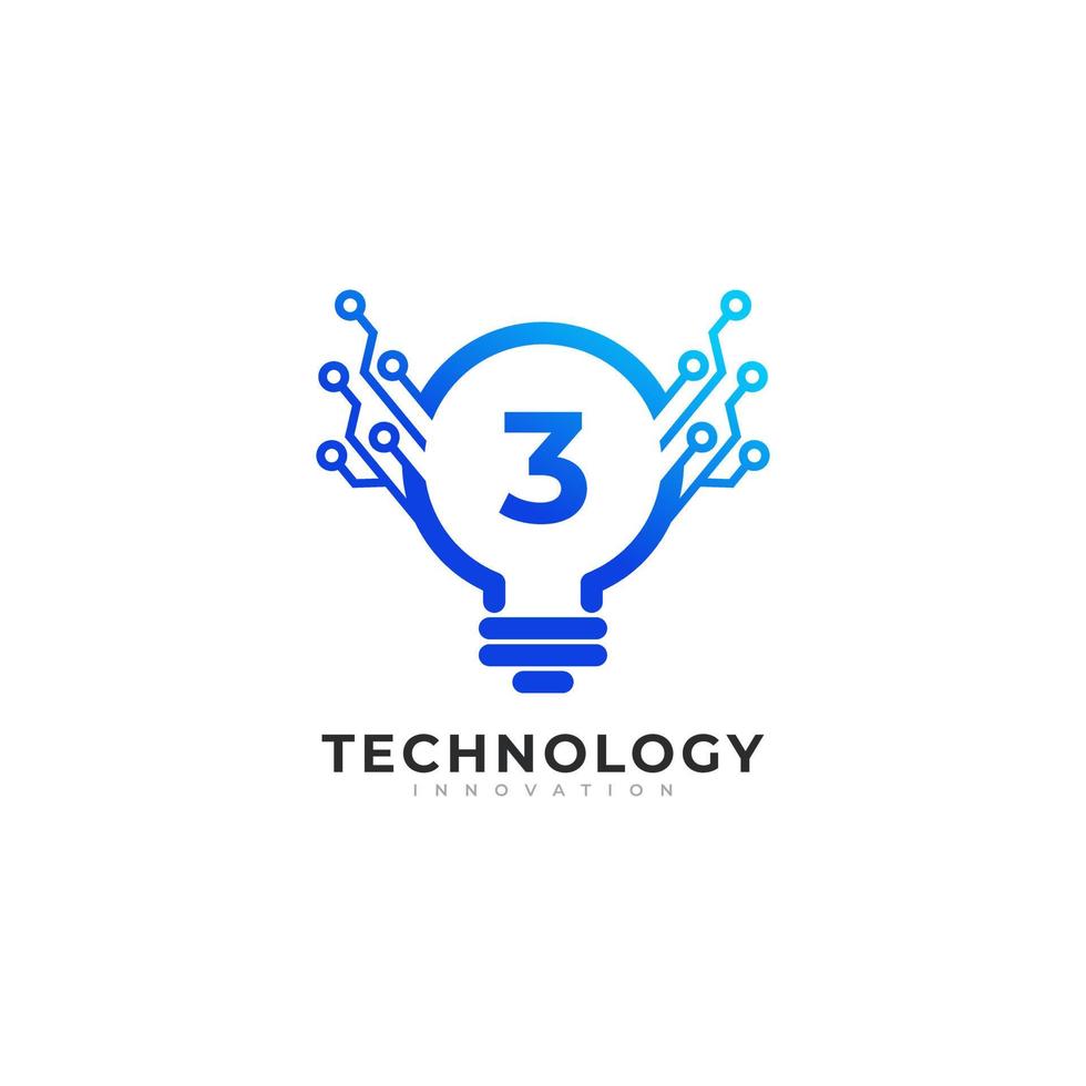 Nummer 3 innerhalb der Glühbirne Technologie Innovation Logo Design Template Element vektor