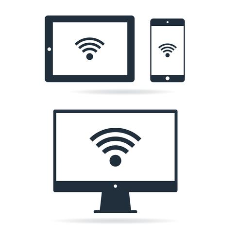 Reihe von digitalen Geräten mit WiFi-Internet-Anschluss-Symbol vektor