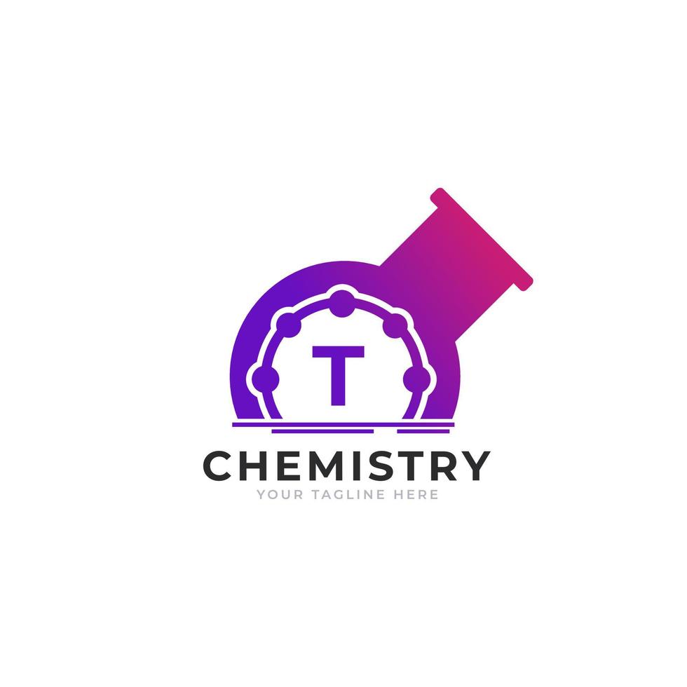 Buchstabe t im Inneren des Chemierohr-Labor-Logo-Design-Vorlagenelements vektor