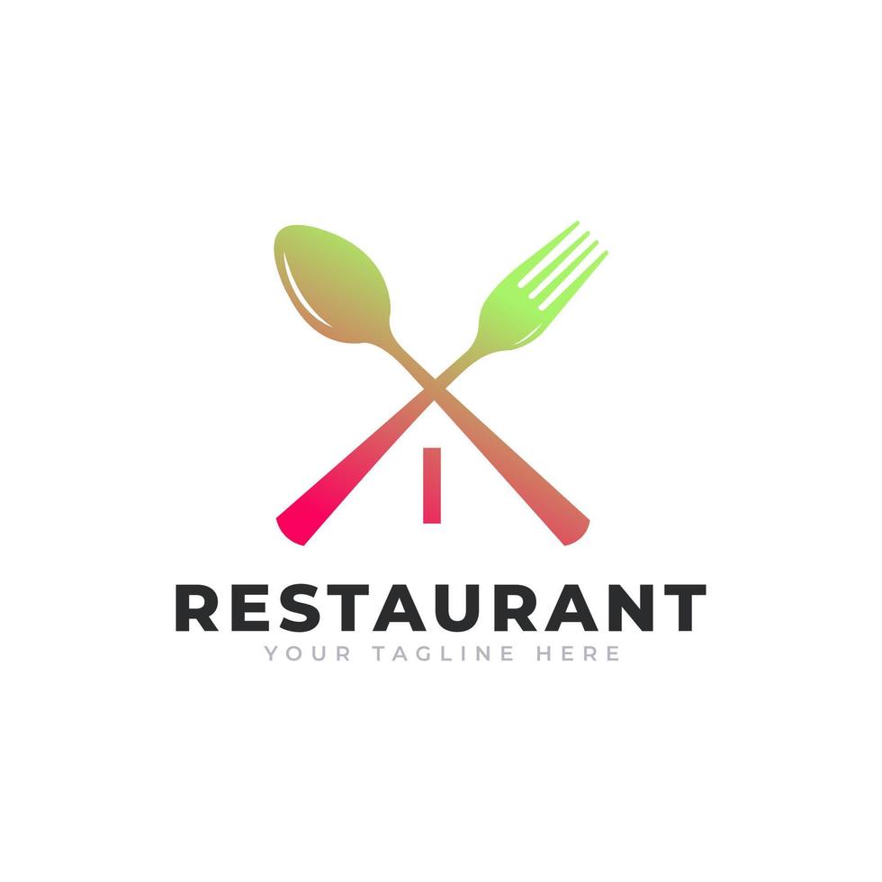 Restaurant-Logo. anfangsbuchstabe i mit löffelgabel für designvorlage für restaurantlogoikonen vektor