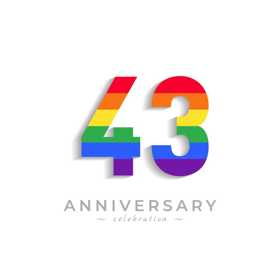 43-jährige Jubiläumsfeier mit Regenbogenfarbe für Feierveranstaltung, Hochzeit, Grußkarte und Einladung einzeln auf weißem Hintergrund vektor