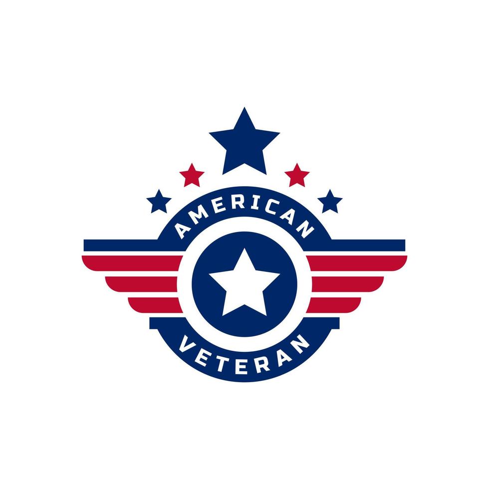 patriotisk amerikansk veteran flagga emblem vingar ikon logotyp designmall element vektor