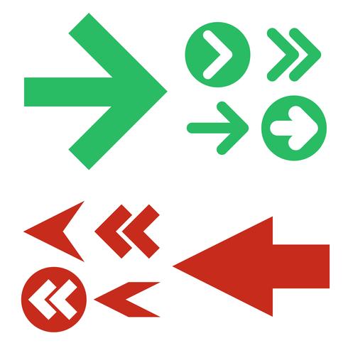 Rote und grüne Pfeilikonen, Vektorsatz vektor