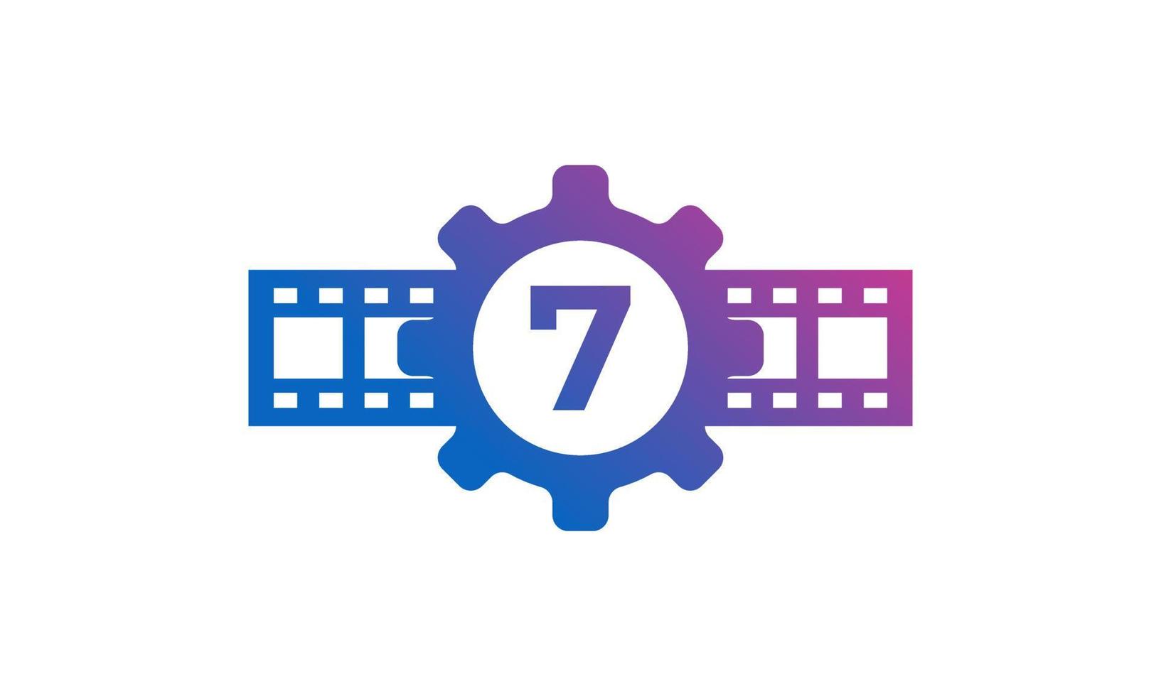 nummer 7 kugghjul med rulleränder filmremsa för film film filmproduktion studio logotyp inspiration vektor