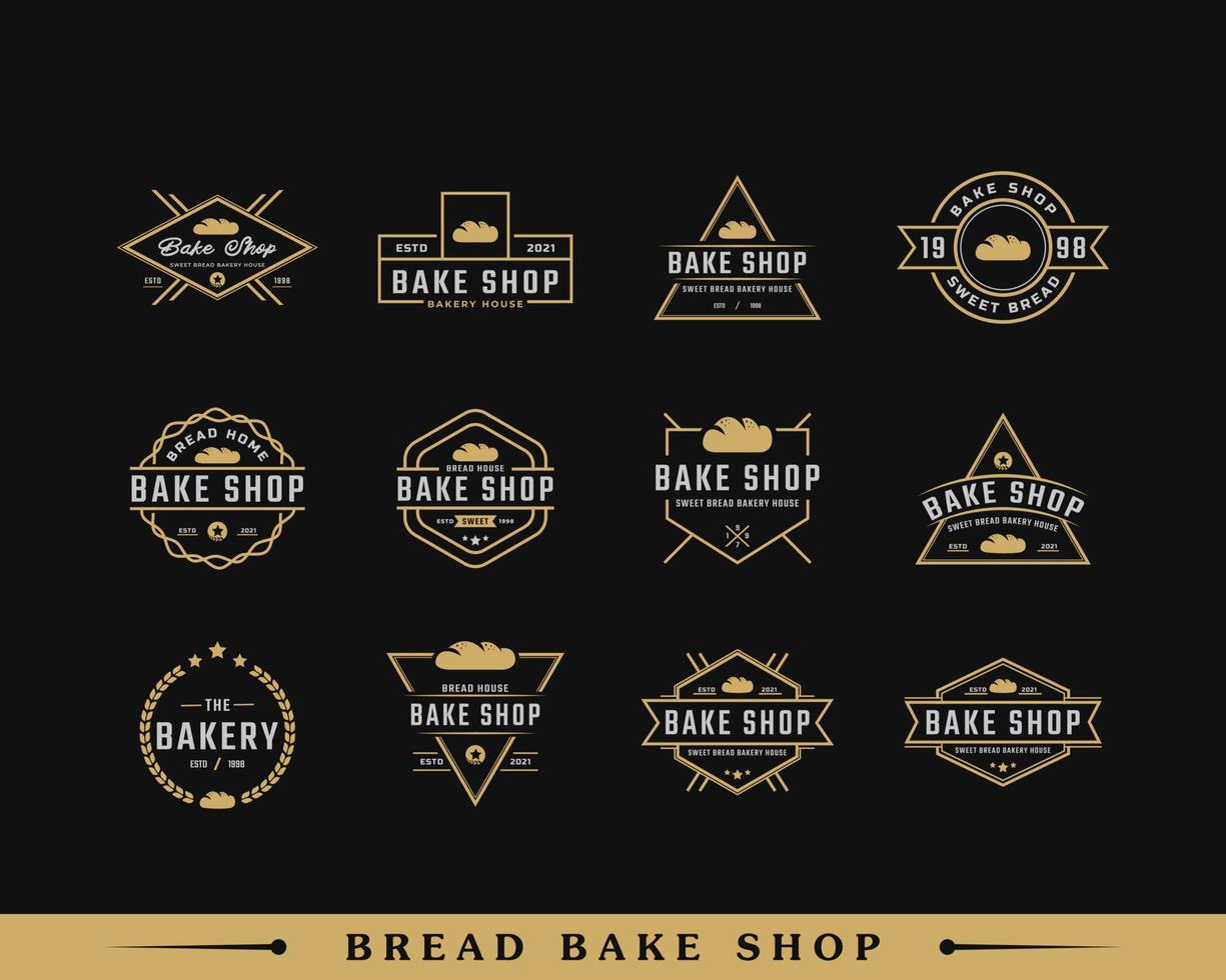 Satz klassischer Vintage-Retro-Label-Abzeichen-Emblem-Brot-Bäckerei-Bäckerei-Label-Aufkleber-Logo-Design-Inspiration vektor