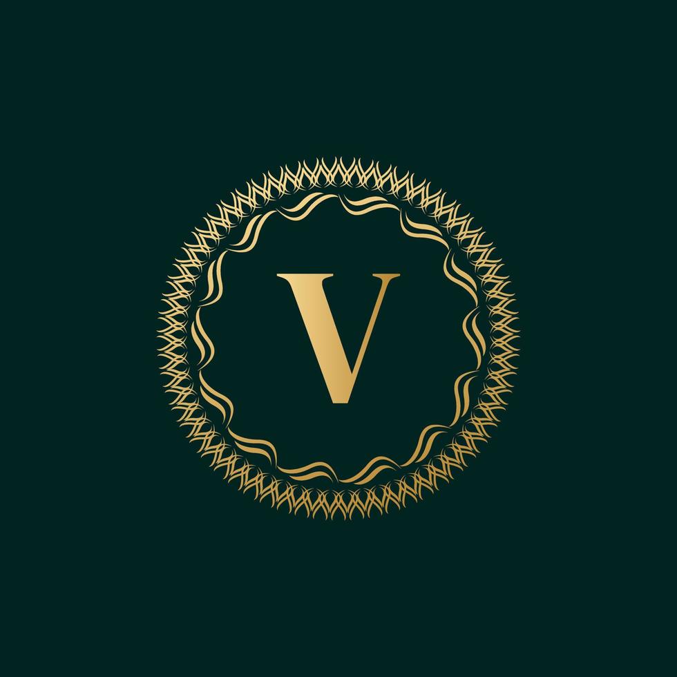 emblem bokstaven v vävning cirkel monogram graciös mall. enkel logotypdesign för lyxvapen, royalty, visitkort, boutique, hotell, heraldiskt. kalligrafiska vintage gränsen. vektor illustration