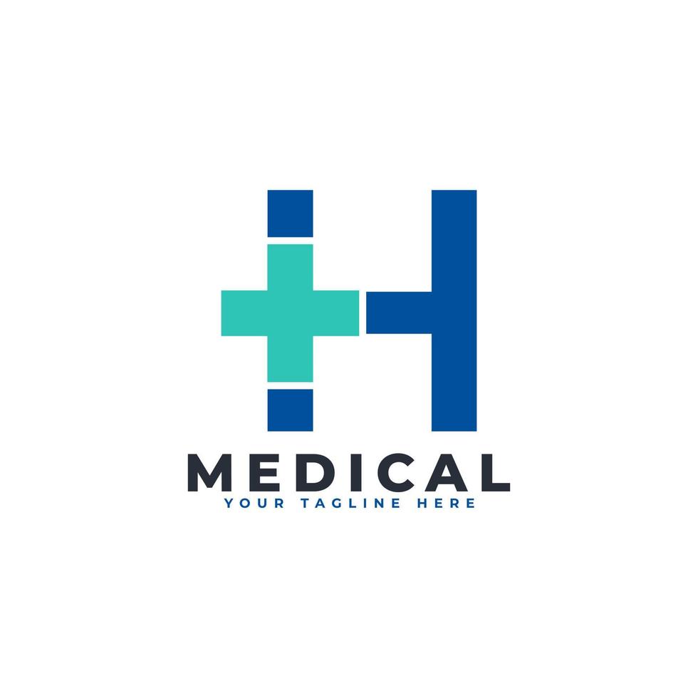 bokstaven h kors plus logotyp. användbar för logotyper för företag, vetenskap, hälsovård, medicin, sjukhus och natur. vektor