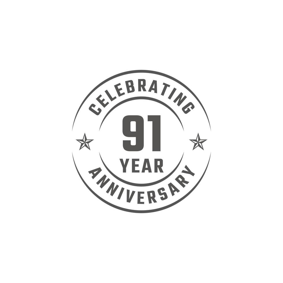 91-jähriges Jubiläumsfeier-Emblem-Abzeichen mit grauer Farbe für Feierlichkeiten, Hochzeiten, Grußkarten und Einladungen isoliert auf weißem Hintergrund vektor