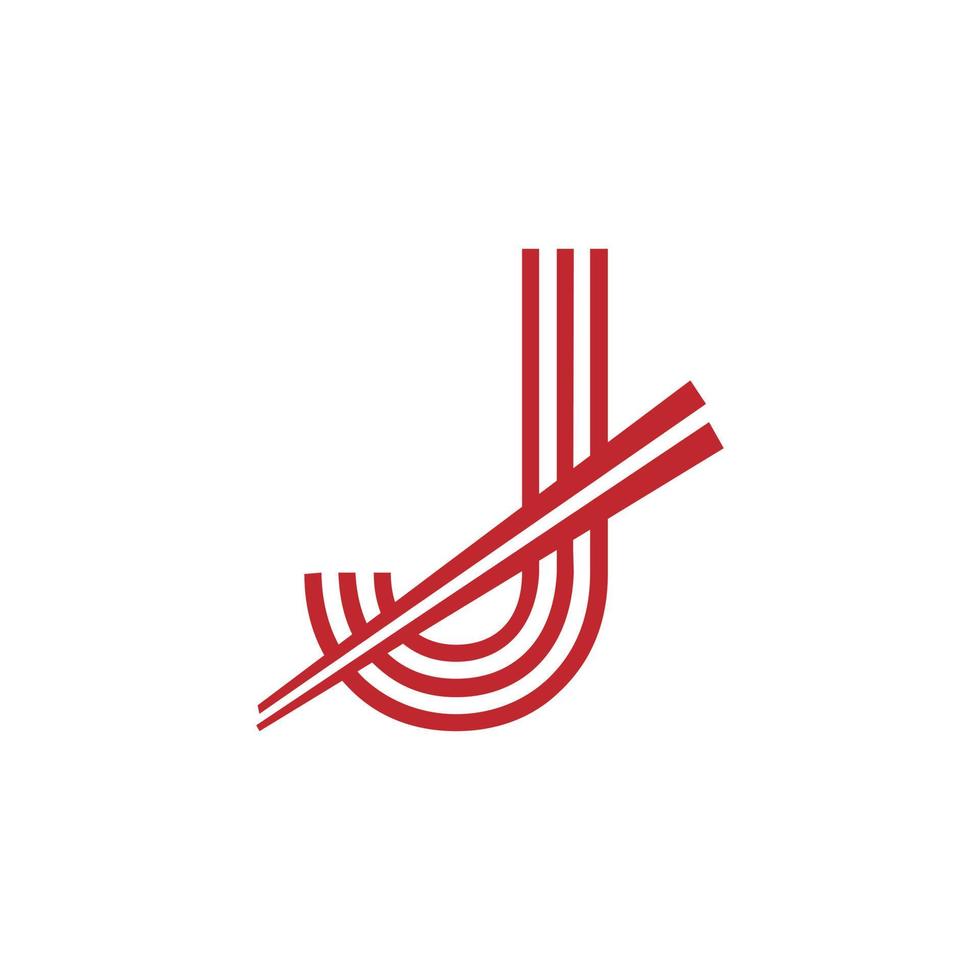 bokstaven j japanska nudlar vektor logotypsymbol. lämplig för japanska restauranger logotyp inspiration.