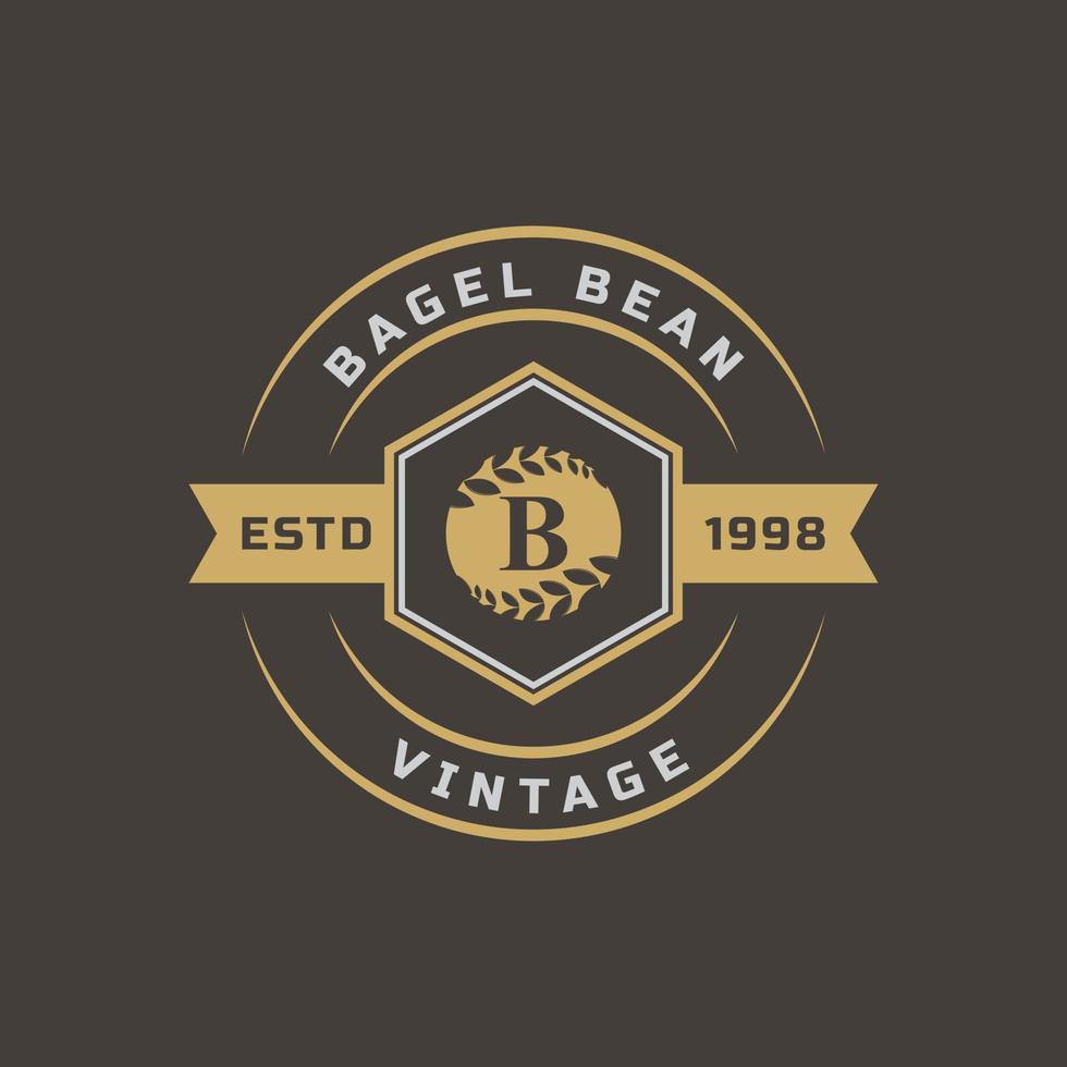 vintage retro märke för bokstaven b för bagels logotyp emblem designsymbol vektor